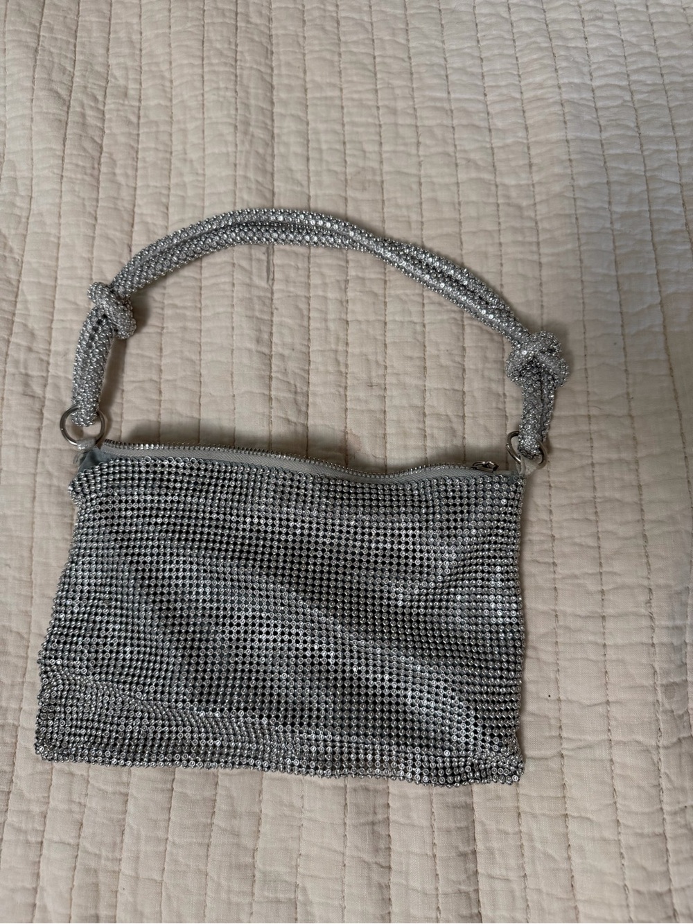Silver Crystal Mesh Shoulder Bag
